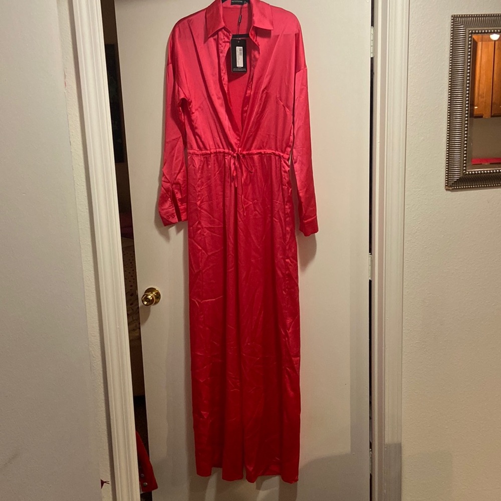 Pretty Little Thing pink  satin jumpsuit 6/8 NWT